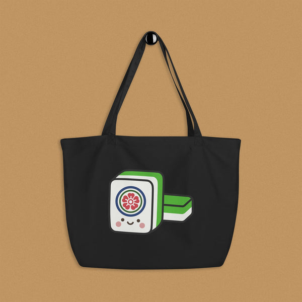 Mahjong 一筒 (One Dot) Large Tote - Ni De Mama Chinese-Inspired Clothing | Black ,