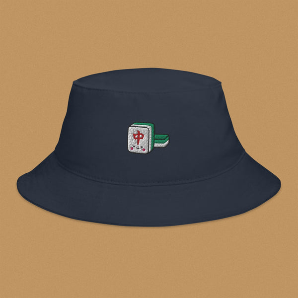 Mahjong 紅中 (Red Dragon) Embroidered Bucket Hat - Ni De Mama Chinese-Inspired Clothing | Navy Blue ,