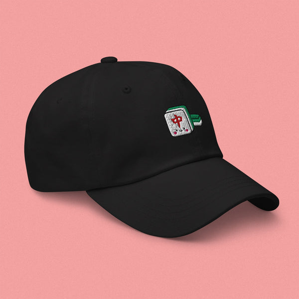 Mahjong 紅中 (Red Dragon) Embroidered Cap - Ni De Mama Chinese-Inspired Clothing | Black ,
