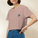 Load image into Gallery viewer, Mahjong 紅中 (Red Dragon) Embroidered Crop T-Shirt - Ni De Mama Chinese-Inspired Clothing | Ivory White , XS

