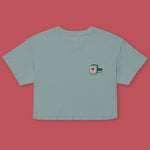 Load image into Gallery viewer, Mahjong 紅中 (Red Dragon) Embroidered Crop T-Shirt - Ni De Mama Chinese-Inspired Clothing | Teal , XS
