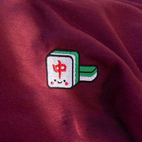 Mahjong 紅中 (Red Dragon) Embroidered Sweatshirt - Ni De Mama Chinese-Inspired Clothing | Maroon , S