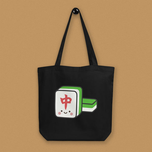 Mahjong 紅中 (Red Dragon) Tote Bag - Ni De Mama Chinese-Inspired Clothing | Black ,