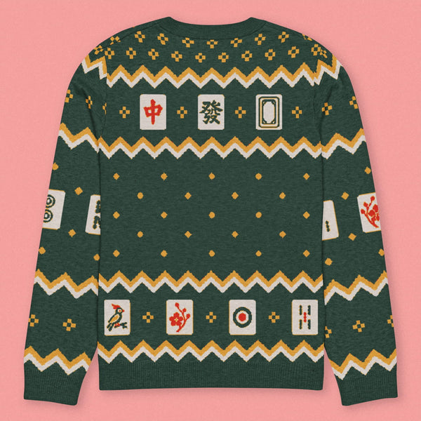 Mahjong Table Knit Sweater - Ni De Mama Chinese-Inspired Clothing | Forest Green , XS