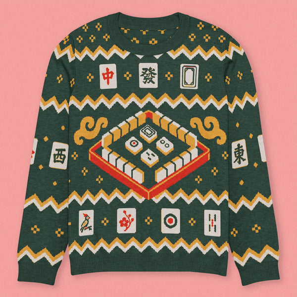 Mahjong Table Knit Sweater - Ni De Mama Chinese-Inspired Clothing | Forest Green , XS
