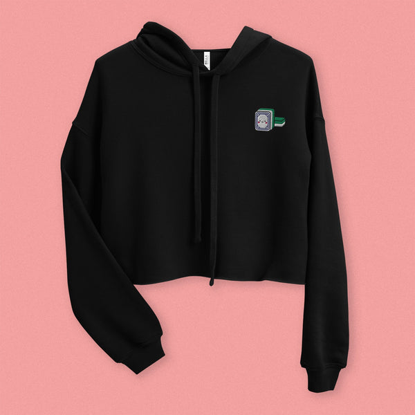 Mahjong 白板 (White Dragon) Crop Hoodie - Ni De Mama Chinese-Inspired Clothing | Black , S