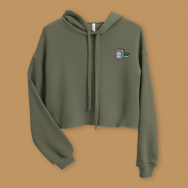 Mahjong 白板 (White Dragon) Crop Hoodie - Ni De Mama Chinese-Inspired Clothing | Olive Green , S