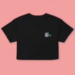 Load image into Gallery viewer, Mahjong 白板 (White Dragon) Embroidered Crop T-Shirt - Ni De Mama Chinese-Inspired Clothing | Black , XS

