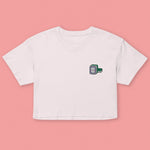 Load image into Gallery viewer, Mahjong 白板 (White Dragon) Embroidered Crop T-Shirt - Ni De Mama Chinese-Inspired Clothing | Soft Orchid , XS
