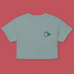 Load image into Gallery viewer, Mahjong 白板 (White Dragon) Embroidered Crop T-Shirt - Ni De Mama Chinese-Inspired Clothing | Teal , XS
