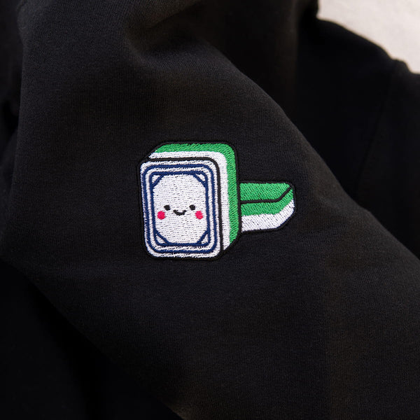 Mahjong 白板 (White Dragon) Embroidered Sweatshirt - Ni De Mama Chinese-Inspired Clothing | Black , S