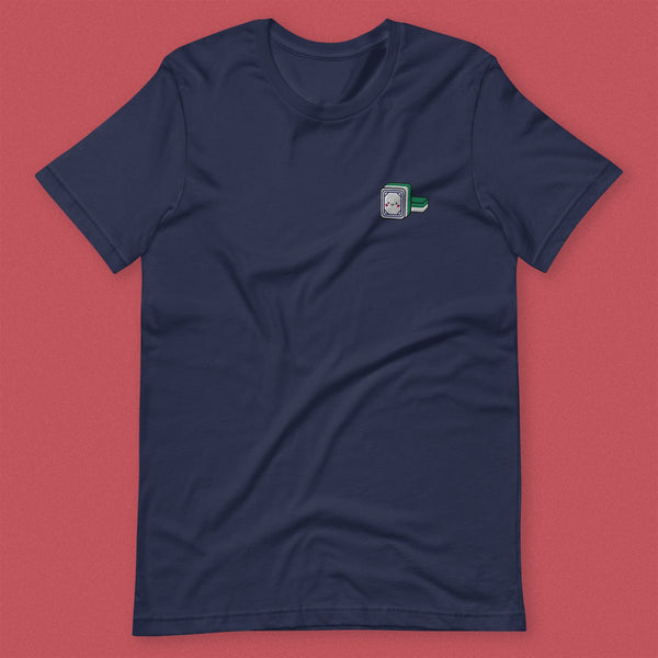 Mahjong 白板 (White Dragon) Embroidered T-Shirt - Ni De Mama Chinese-Inspired Clothing | Navy Blue , XS
