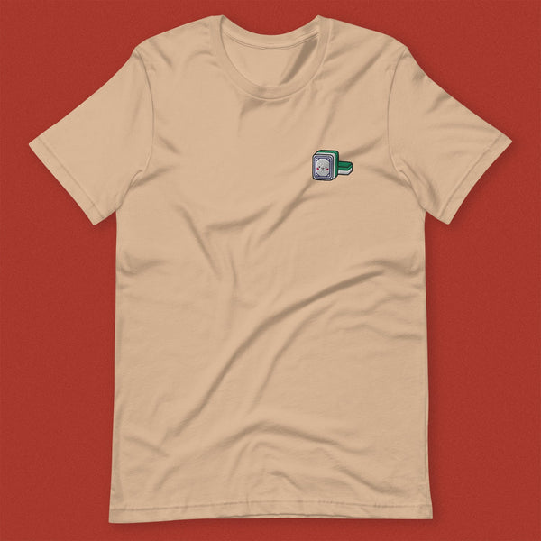 Mahjong 白板 (White Dragon) Embroidered T-Shirt - Ni De Mama Chinese-Inspired Clothing | Tan , XS