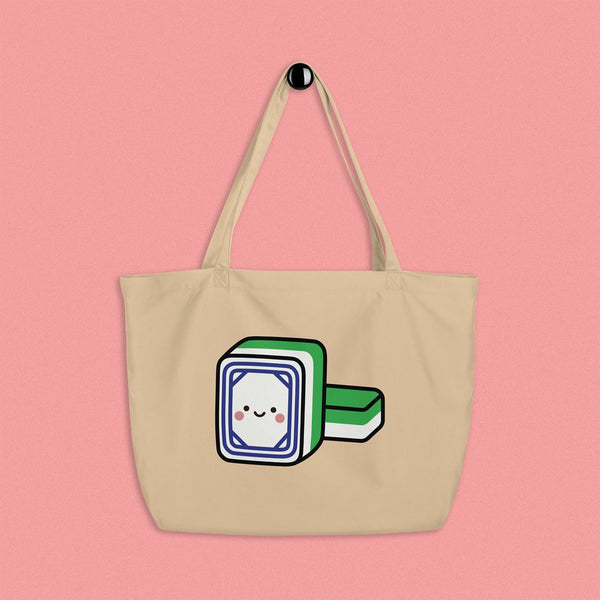 Mahjong 白板 (White Dragon) Large Tote - Ni De Mama Chinese-Inspired Clothing | Canvas ,