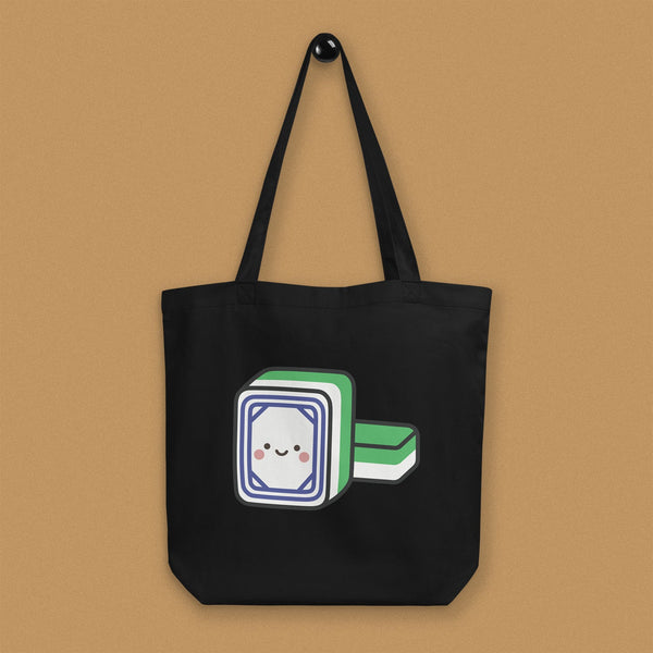 Mahjong 白板 (White Dragon) Tote Bag - Ni De Mama Chinese-Inspired Clothing | Black ,