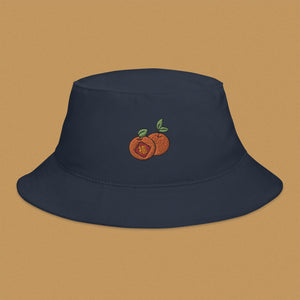 Mandarin Orange Embroidered Bucket Hat - Ni De Mama Chinese - Inspired Clothing | Navy Blue ,