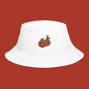 Mandarin Orange Embroidered Bucket Hat - Ni De Mama Chinese - Inspired Clothing | White ,