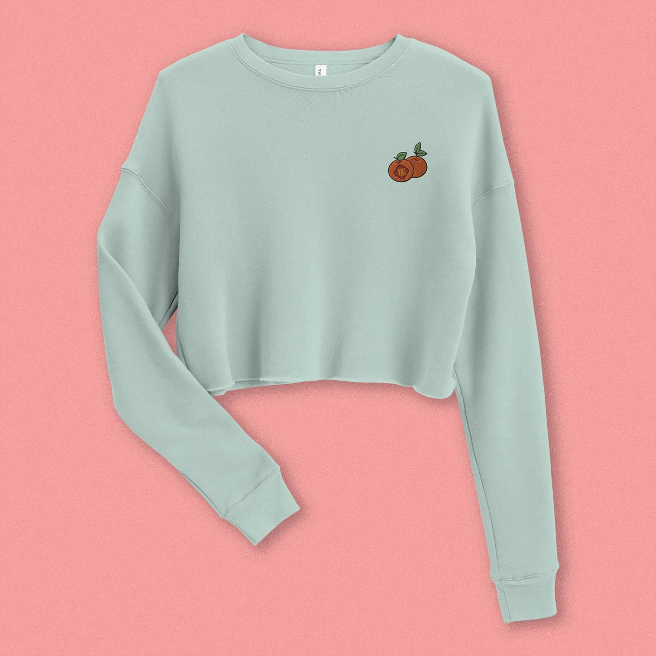 Mandarin Orange Embroidered Crop Sweatshirt / Overstock (Final Sale) - Ni De Mama Chinese - Inspired Clothing | Soft Teal , S
