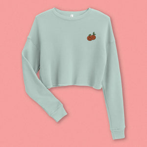 Mandarin Orange Embroidered Crop Sweatshirt / Overstock (Final Sale) - Ni De Mama Chinese - Inspired Clothing | Soft Teal , S
