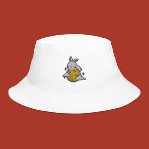 Moon Rabbit Embroidered Bucket Hat - Ni De Mama Chinese - Inspired Clothing | White ,