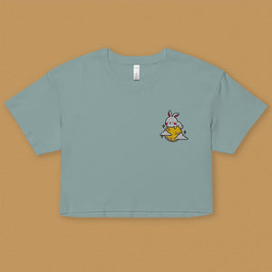 Moon Rabbit Embroidered Crop T-Shirt - Ni De Mama Chinese - Inspired Clothing | Teal , XS