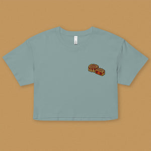 Mooncake Embroidered Crop T-Shirt - Ni De Mama Chinese - Inspired Clothing | Teal , XS