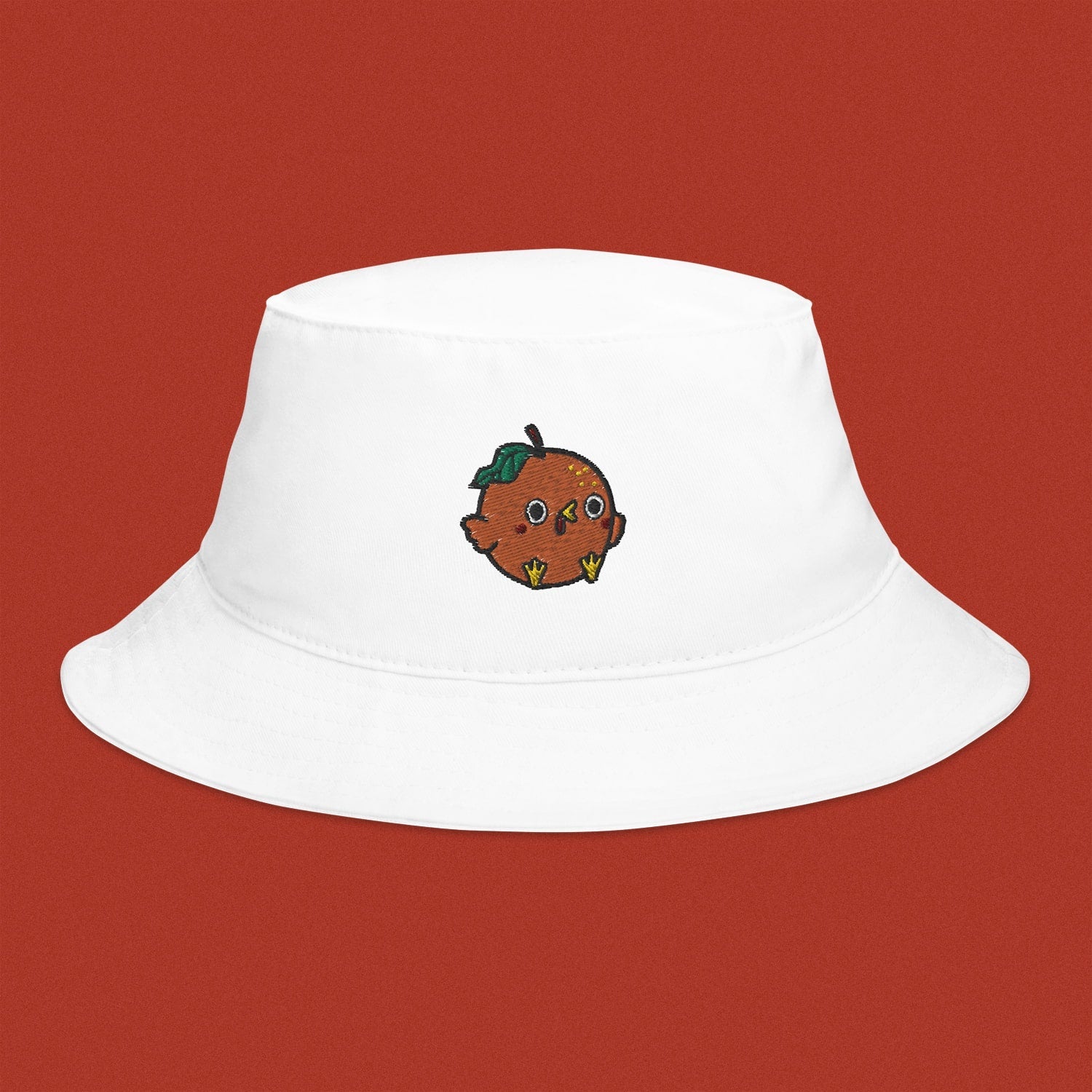 Orange Chicken Embroidered Bucket Hat - Ni De Mama Chinese - Inspired Clothing | White ,