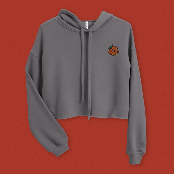 Orange Chicken Embroidered Crop Hoodie - Ni De Mama Chinese - Inspired Clothing | Pewter Grey , S