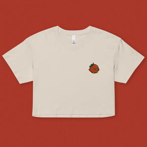 Orange Chicken Embroidered Crop T-Shirt - Ni De Mama Chinese - Inspired Clothing | Cream , XS