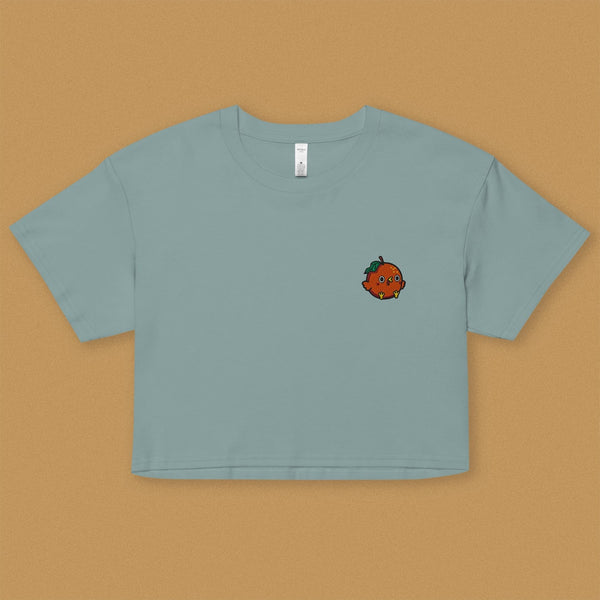 Orange Chicken Embroidered Crop T-Shirt - Ni De Mama Chinese - Inspired Clothing | Teal , XS