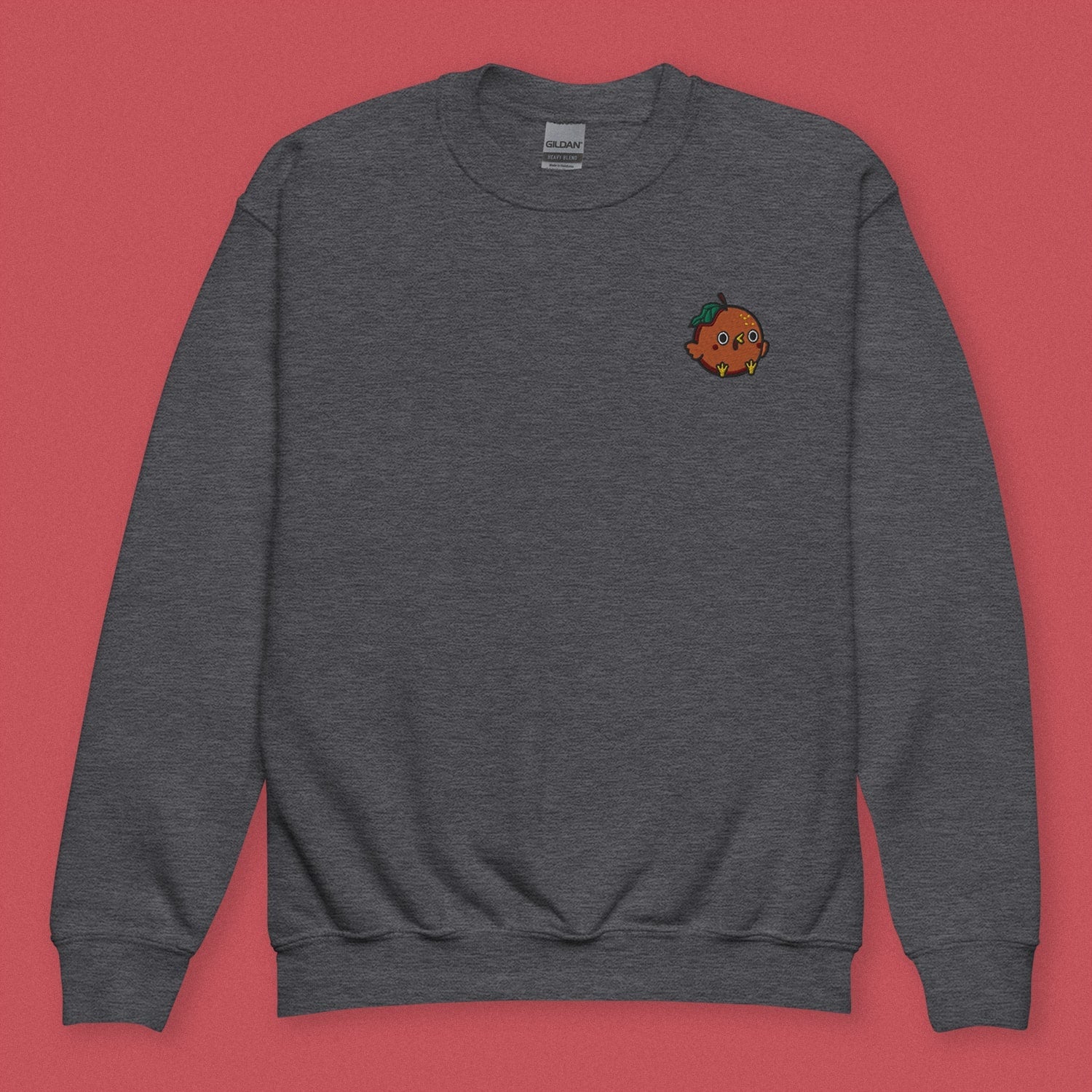 Orange Chicken Embroidered Kids Sweatshirt - Ni De Mama Chinese - Inspired Clothing | Heather Charcoal , XS