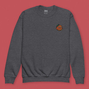 Orange Chicken Embroidered Kids Sweatshirt - Ni De Mama Chinese - Inspired Clothing | Heather Charcoal , XS