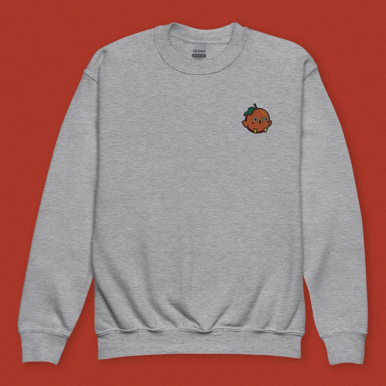 Orange Chicken Embroidered Kids Sweatshirt - Ni De Mama Chinese - Inspired Clothing | Heather Grey , XS