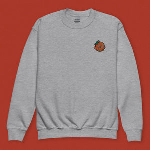 Orange Chicken Embroidered Kids Sweatshirt - Ni De Mama Chinese - Inspired Clothing | Heather Grey , XS