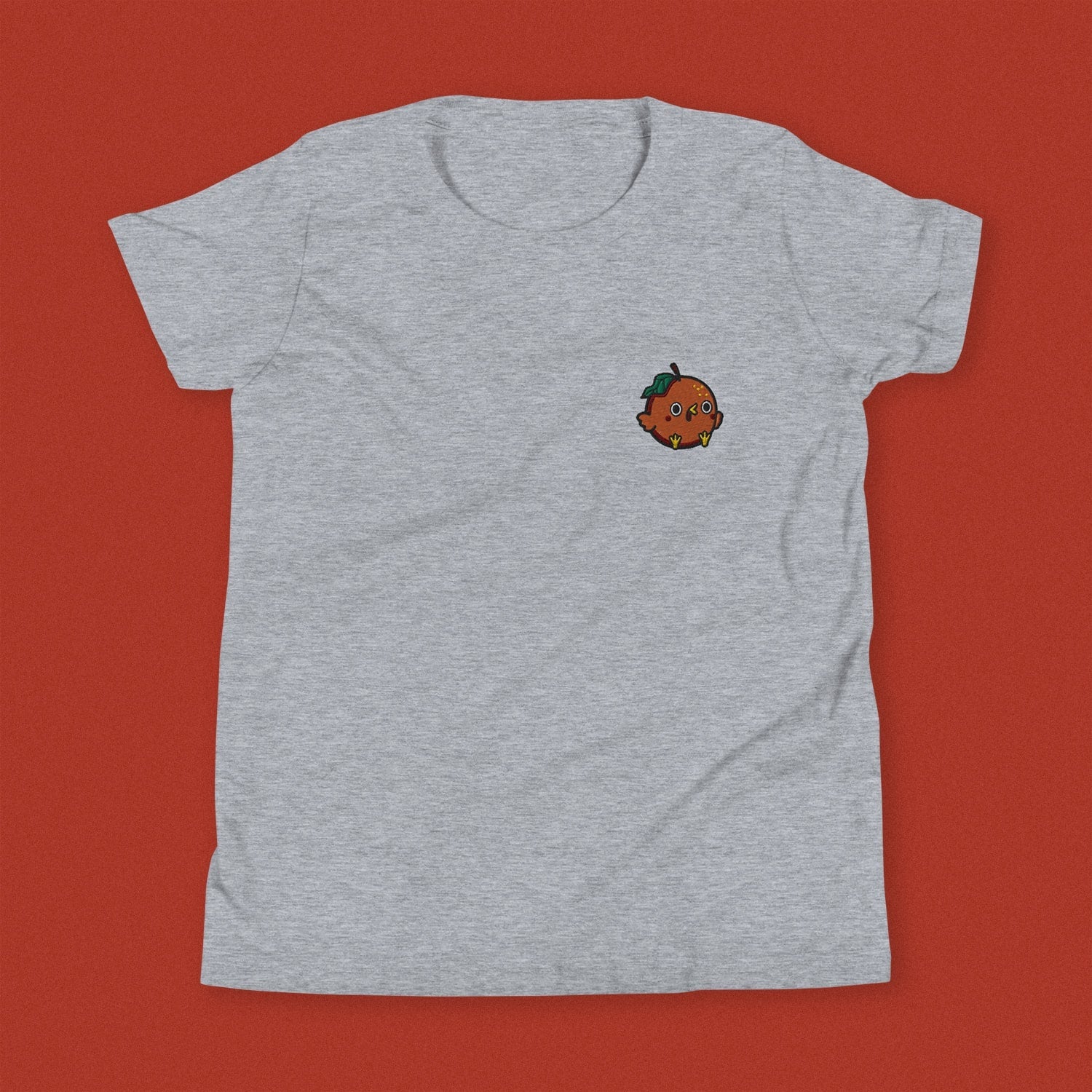 Orange Chicken Embroidered Kids T-Shirt - Ni De Mama Chinese - Inspired Clothing | Heather Grey , S