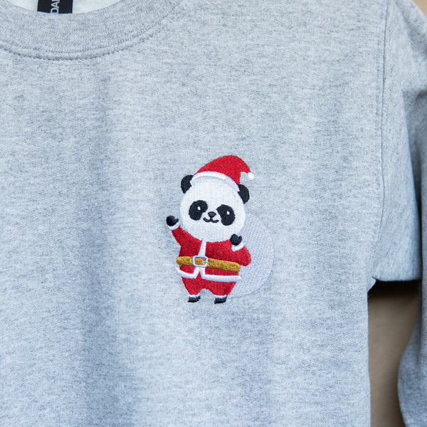 Panda Santa Embroidered Kids Sweatshirt / Sample (Final Sale) - Ni De Mama Chinese - Inspired Clothing | Heather Grey , XS