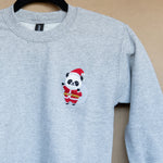 Load image into Gallery viewer, Panda Santa Embroidered Kids Sweatshirt / Sample (Final Sale) - Ni De Mama Chinese - Inspired Clothing | Heather Grey , XS
