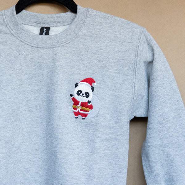 Panda Santa Embroidered Kids Sweatshirt / Sample (Final Sale) - Ni De Mama Chinese - Inspired Clothing | Heather Grey , XS