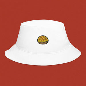 Pineapple Bun Embroidered Bucket Hat - Ni De Mama Chinese - Inspired Clothing | White ,