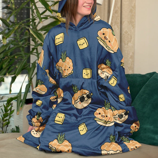 Pineapple Bun Snug Blanket Hoodie - Ni De Mama Chinese - Inspired Clothing | Navy Blue ,