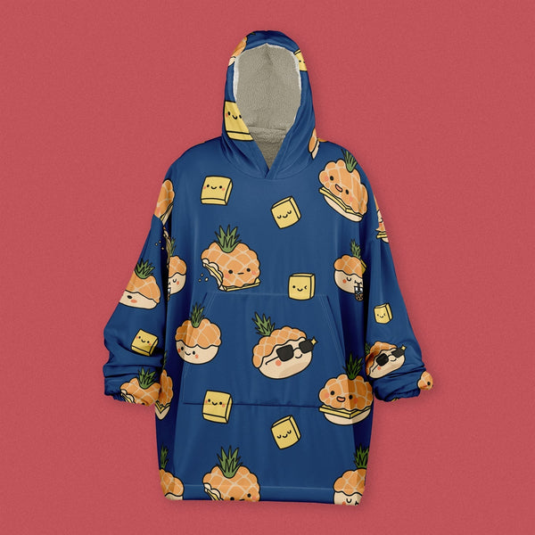 Pineapple Bun Snug Blanket Hoodie - Ni De Mama Chinese - Inspired Clothing | Navy Blue ,