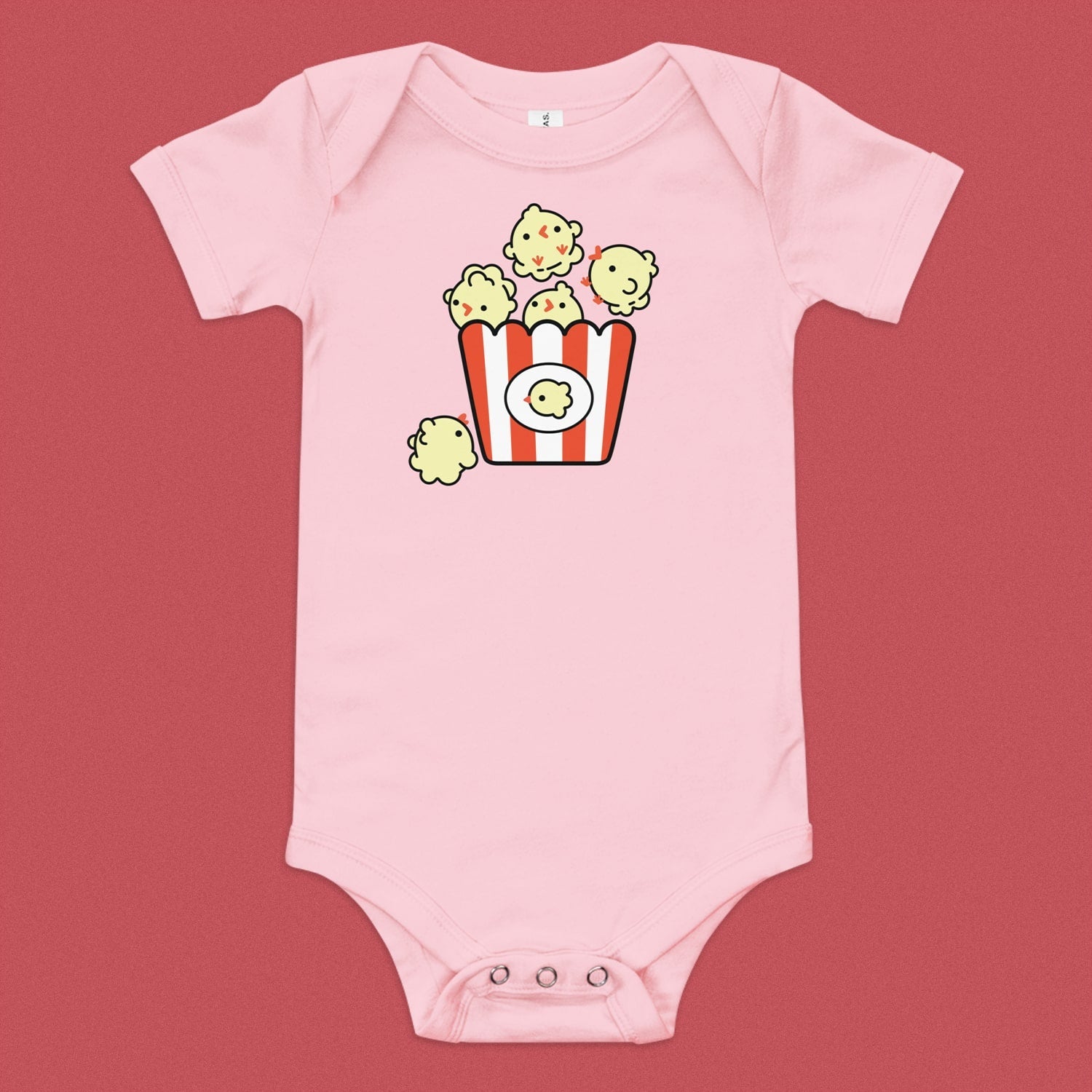 Popcorn Chicken Baby Onesie - Ni De Mama Chinese - Inspired Clothing | Pink , 3 - 6m