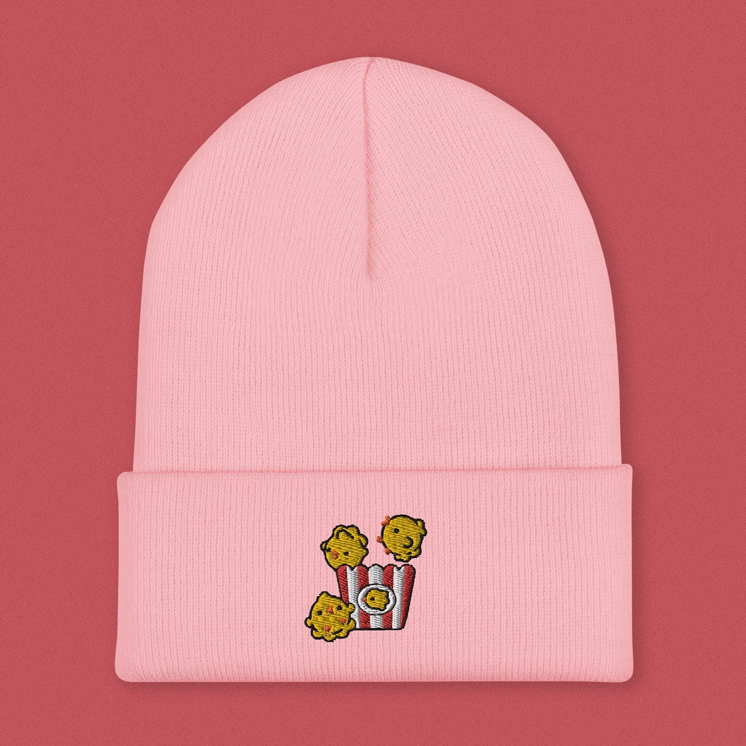 Popcorn Chicken Embroidered Beanie - Ni De Mama Chinese - Inspired Clothing | Soft Pink ,