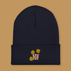 Popcorn Chicken Embroidered Beanie - Ni De Mama Chinese - Inspired Clothing | Navy Blue ,