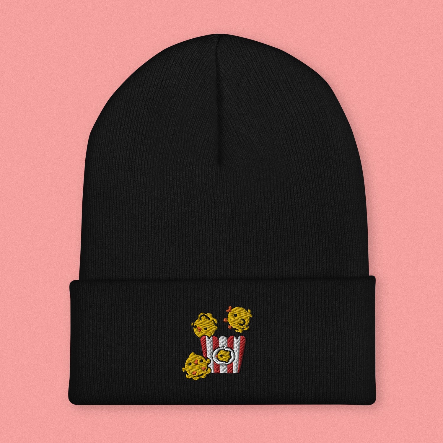 Popcorn Chicken Embroidered Beanie - Ni De Mama Chinese - Inspired Clothing | Black ,