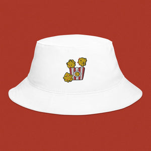 Popcorn Chicken Embroidered Bucket Hat - Ni De Mama Chinese - Inspired Clothing | White ,