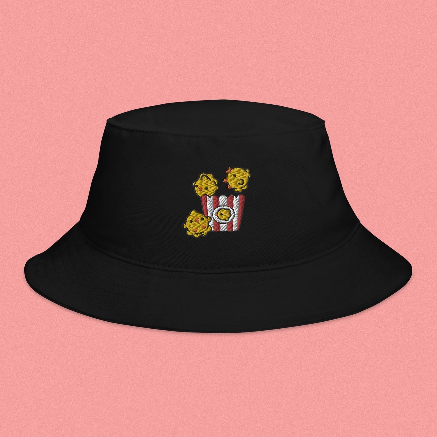 Popcorn Chicken Embroidered Bucket Hat - Ni De Mama Chinese - Inspired Clothing | Black ,