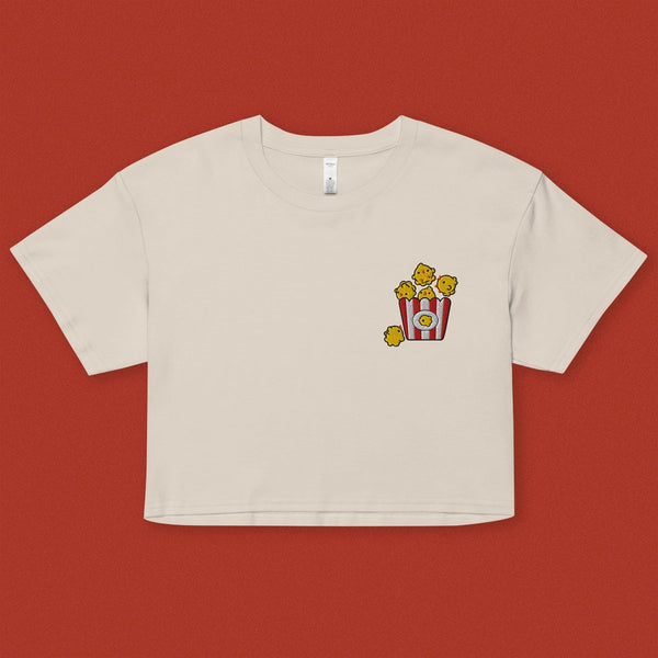 Popcorn Chicken Embroidered Crop T-Shirt - Ni De Mama Chinese - Inspired Clothing | Cream , XS