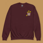 Load image into Gallery viewer, Popcorn Chicken Embroidered Kids Sweatshirt - Ni De Mama Chinese - Inspired Clothing | Maroon , XS
