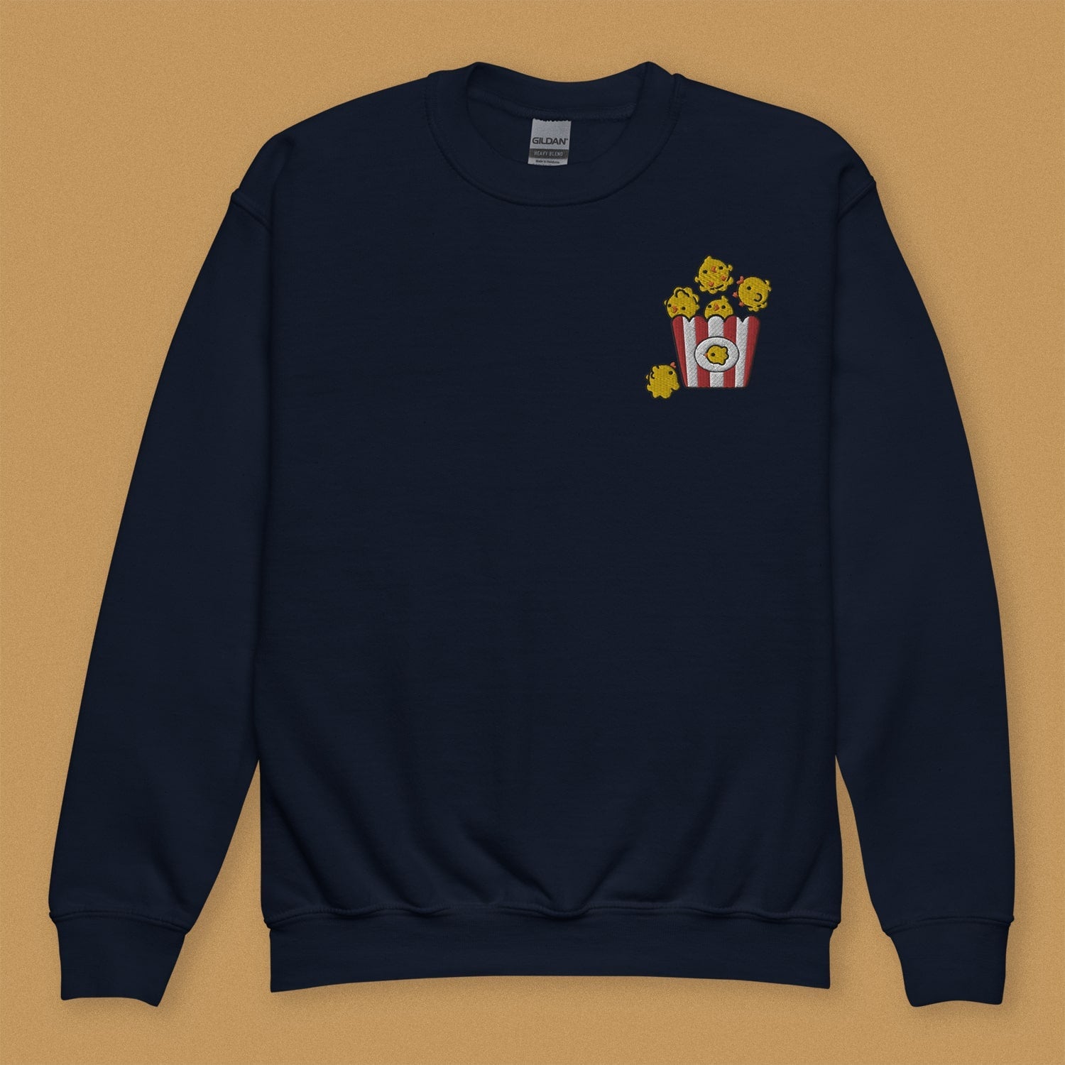 Popcorn Chicken Embroidered Kids Sweatshirt - Ni De Mama Chinese - Inspired Clothing | Navy Blue , XS